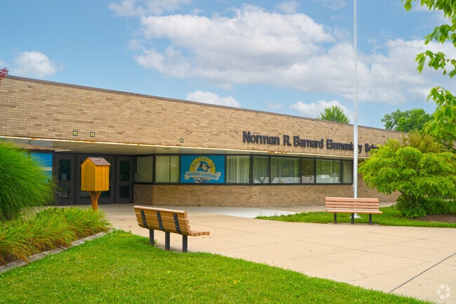 Barnard Elementary School has a little free library at the front entrance.