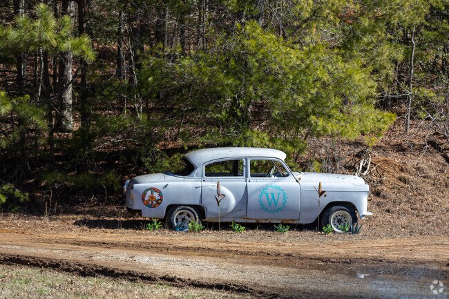 An old car that adorns a yard in Dawson County.