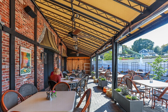 During the warmer days Pappa Razzi has patio seating in Newton Lower Falls.