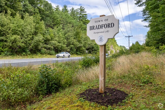 A Welcome To Bradford sign as you enter the town of Bradford in the Lake Sunapee region.