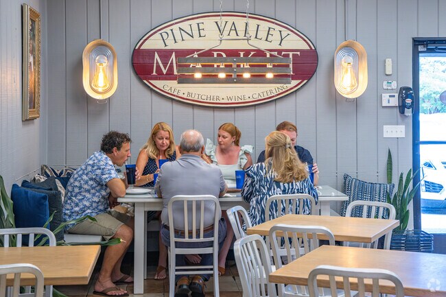 Friends from Pine Valley meet for a quick lunch at the Pine Valley Market.