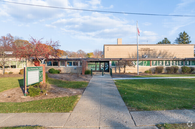 Frazer Elementary is in a single story building along a quiet residential street.