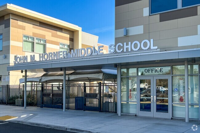 View of John M. Horner Middle School entrance located in Irvington, Fremont, CA.