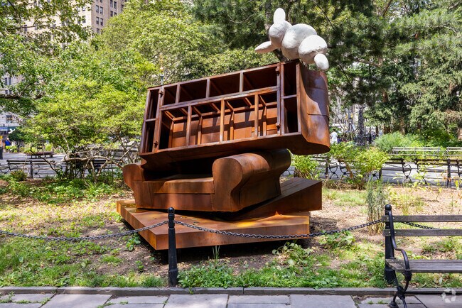 City Hall Park has an eclectic  collection of sculptures on display.