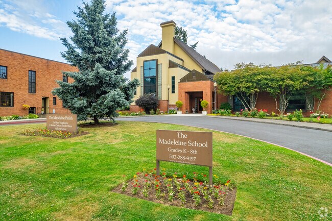 The Madeleine Elementary School is connected to the St. Mary Magdalene Catholic Church.