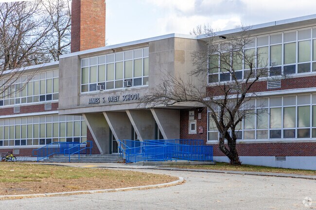 A side view of the James S. Daley Middle School in Lowell, MA.