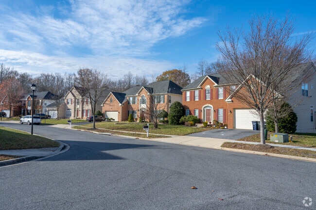 A row of brick colonial revival homes on Oval Ln in Jericho.