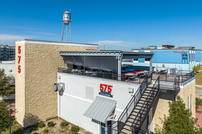 575 Pizzeria is a local favorite with a rooftop view near Lakewood Village.