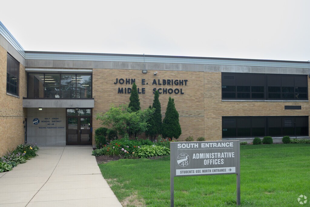 John E Albright Middle School entrance in Villa Park.