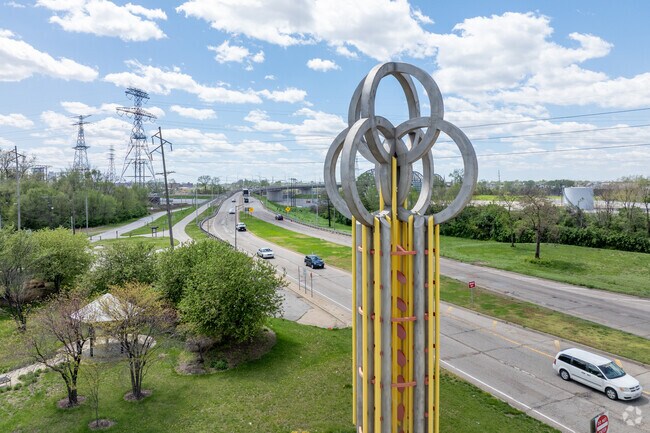 The iconic sculpture at McKinley Bridge Roadside Park indicates that you are now in Illinois.