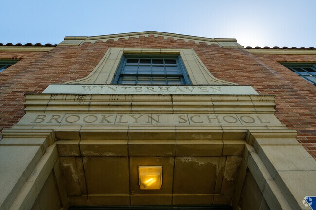 Entrance looking up to Winterhaven School in Brooklyn, Portland Oregon.