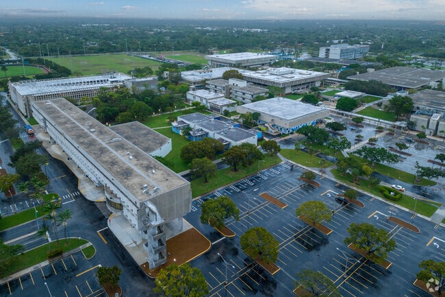 Aerial view of the School for Advanced Studies Kendall Campus student and teacher parking lot.