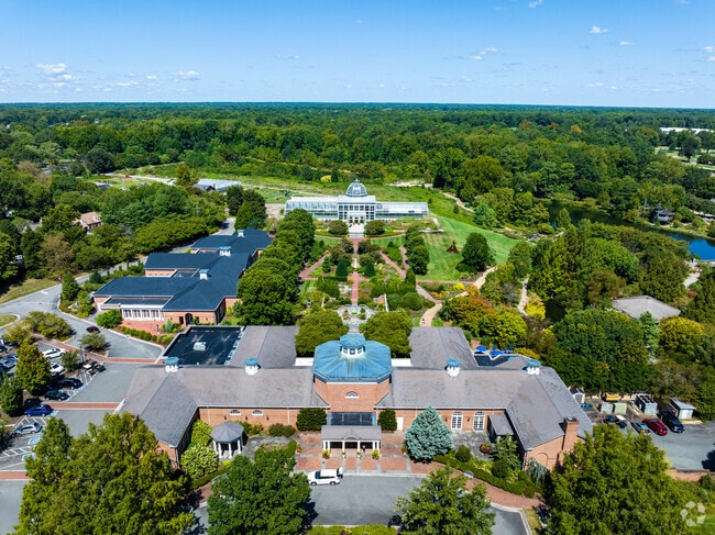 The entry and conservatory building's at the Lewis Ginter Botanical Gardens in Lakeside.