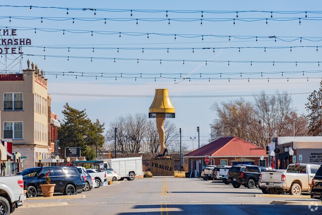 The famous Chickasha Leg Lamp can be seen from Chickasha Ave.