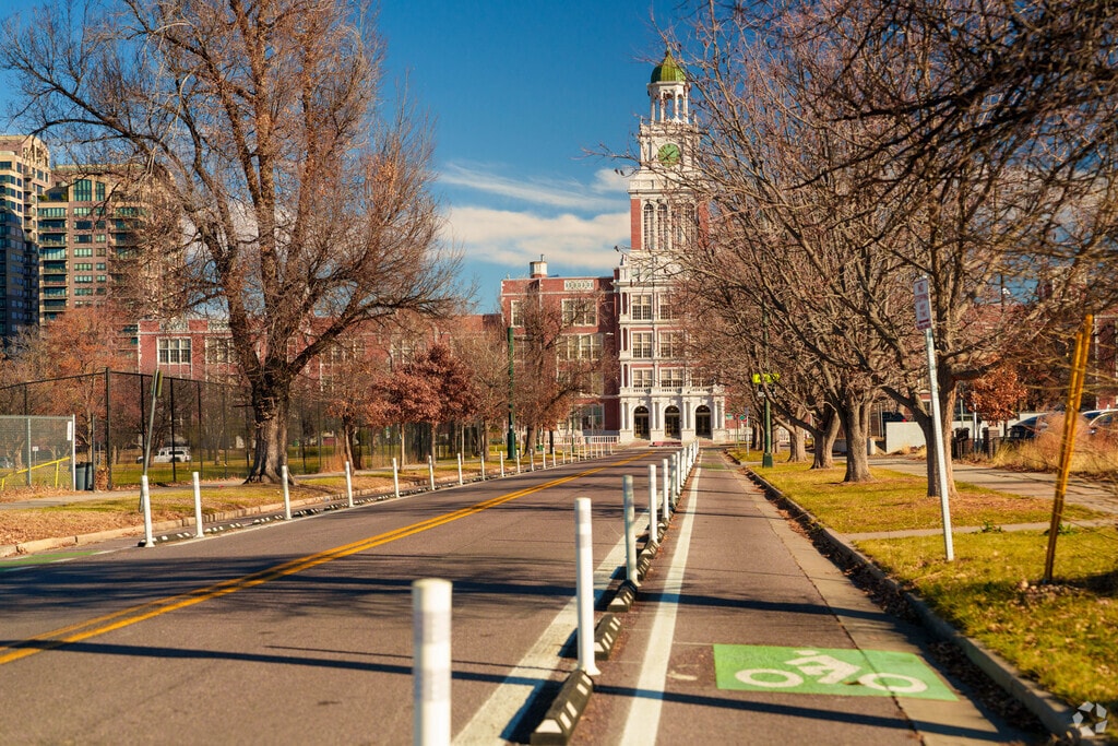 Ride your bike to school at East High School in City Park, Denver.