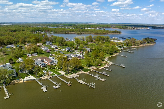 There are many waterfront homes with private docks near Goose Harbor Marina in Bowleys Quarters.