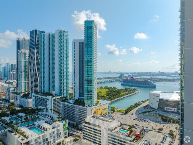 Some condo units have waterfront views.