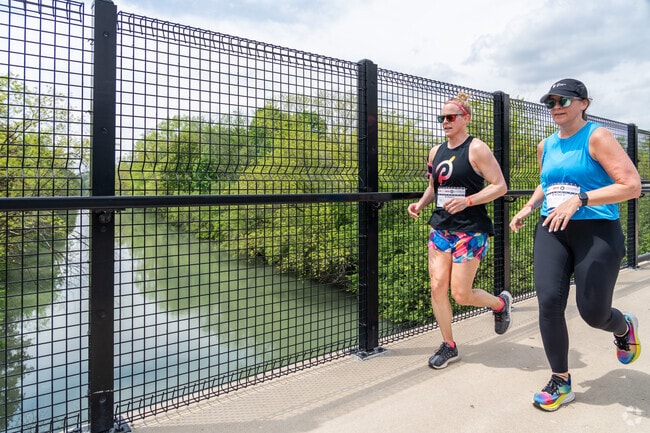 Runners get a great view of the river during the 5K Run For Beer at Temperance in Evanston.