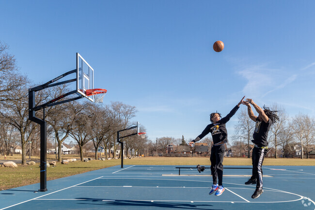 Test your skills on a local basketball court in Buffalo Charles.