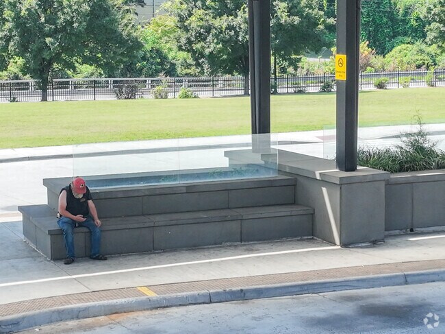There are many bus stops all over the Lakeside area.