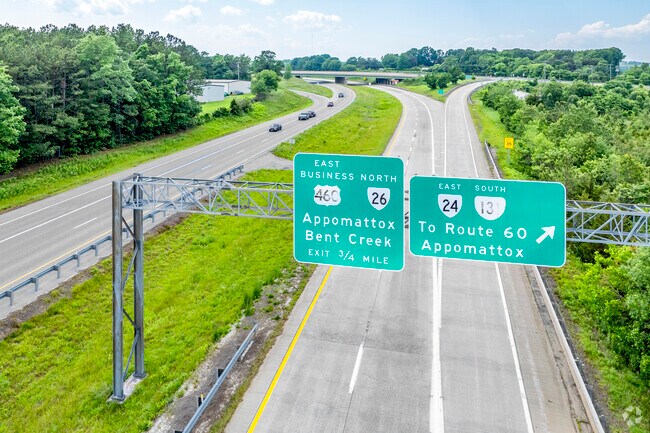Route 460 connects Appomattox to Lynchburg in the west and Farmville and Richmond to the East.