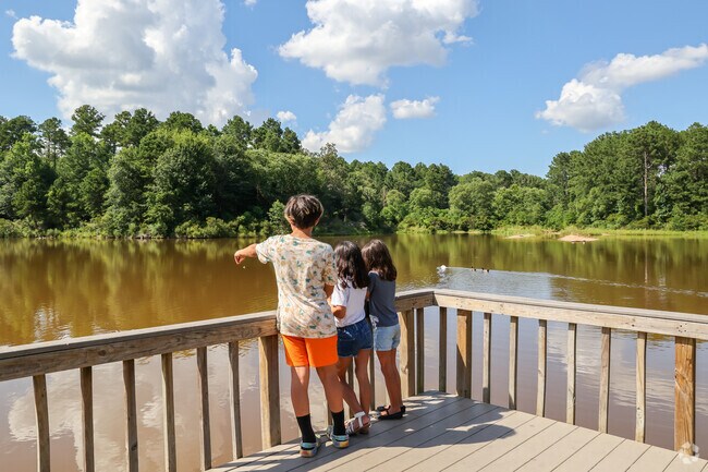 If you look over there you can see the ducks swimming around the lake at Faulkner Park.