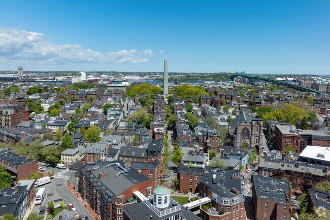 The Bunker Hill Monument sits in the heart of Charlestown and can be spotted from miles away.