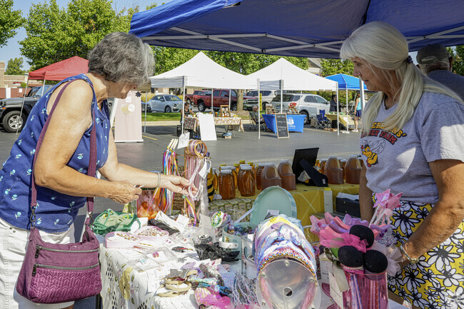Locals shop for homemade goods at the Campton Hills Farmers Market near St. Charles, IL.