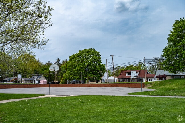 A basketball court sits outside for the students at J. H. Brooks Elementary School.