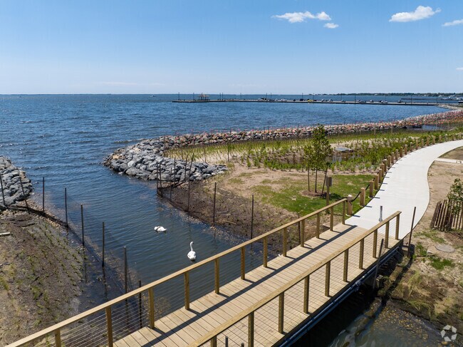 Walk along the water at the Shorefront Park in Patchogue.