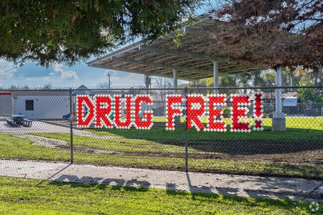The students at Global Learning Charter School show that they are proud to be drug free.