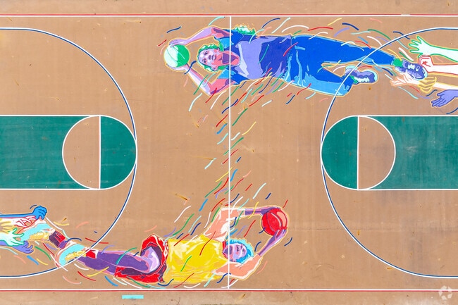 Feddersen Community Center near Clinton Estates features a colorful basketball court.