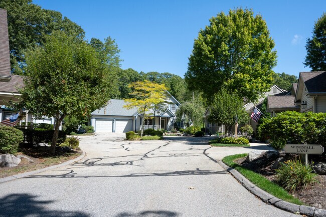 A well-maintained cul-de-sac in an East Lyme neighborhood.