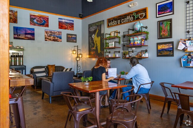 Vida Caffe offers a cozy, artsy space for coffee and conversation, with local artwork and an inviting vibe drawing both residents and visitors.