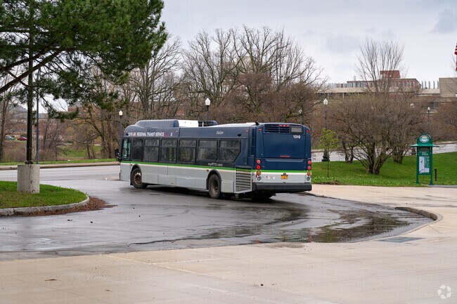 An RTS bus leaves the Genesee Valley Sports Complex in the 19th Ward.
