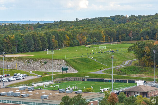 There are multiple sports fields at Wachusett Regional High School.
