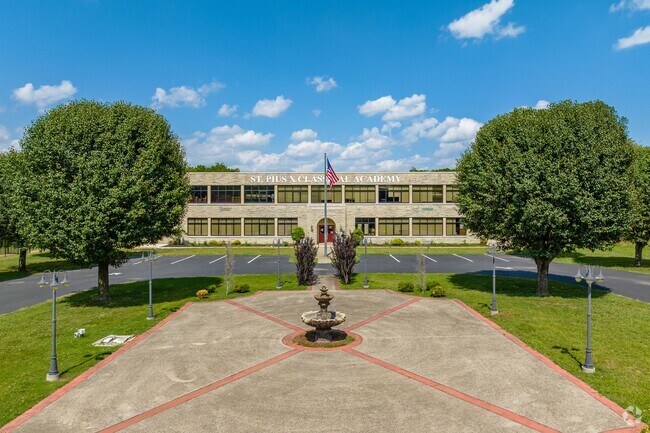 St. Pius X Classical Academy has a beautiful courtyard on its campus.