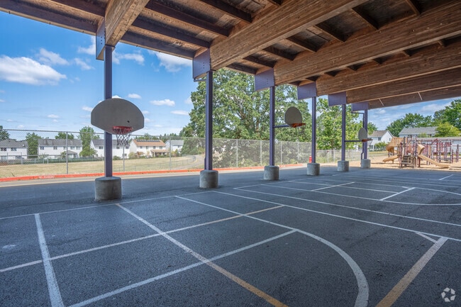 Covered basketball courts at Jacob Wismer Elementary School in Portland, Oregon.