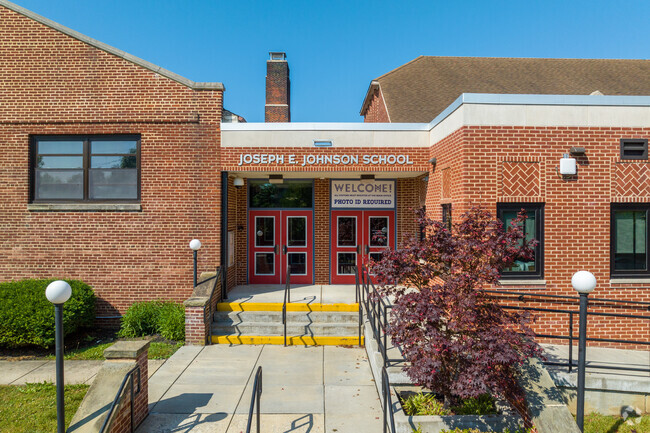 Single point perspective of Johnson Elementary entrance.