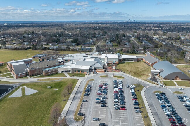 The Beachwood High School parking lot aerial view.