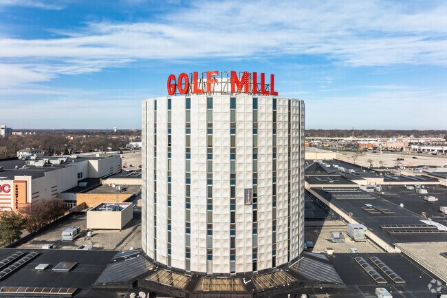 The 1960's Golf Mill mall tower by Courtland Park was designed to resemble a golf ball.