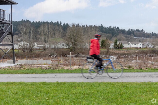 Near Riverfront, Van Doren's Landing Park offers wide trails for folks to ride their bikes on.