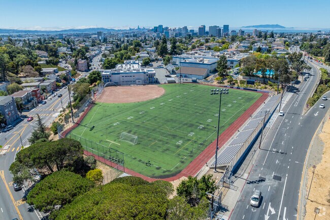 Oakland High School has a large football/baseball field.
