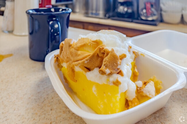 Family's Main Street Cafe is famous for their homemade pies like this Slice of Lemon Pie.