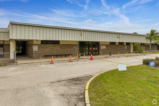 The large entrance of Turner Elementary School welcomes students to class.