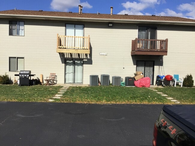 Back of building. Apt A is at the bottom right w/ a patio