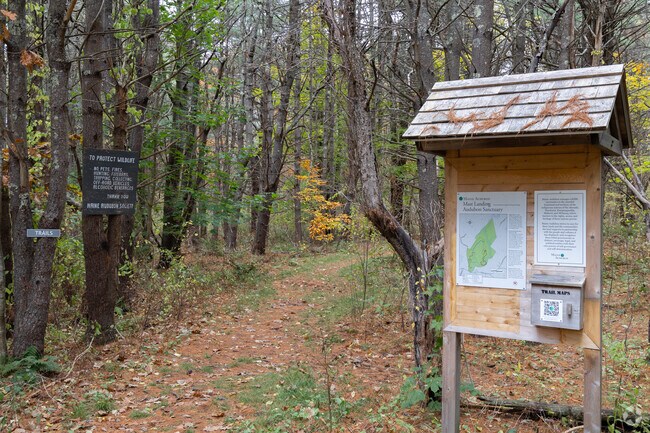 Mast Landing Audubon Sanctuary offers 3 miles of streams and orchard trails.