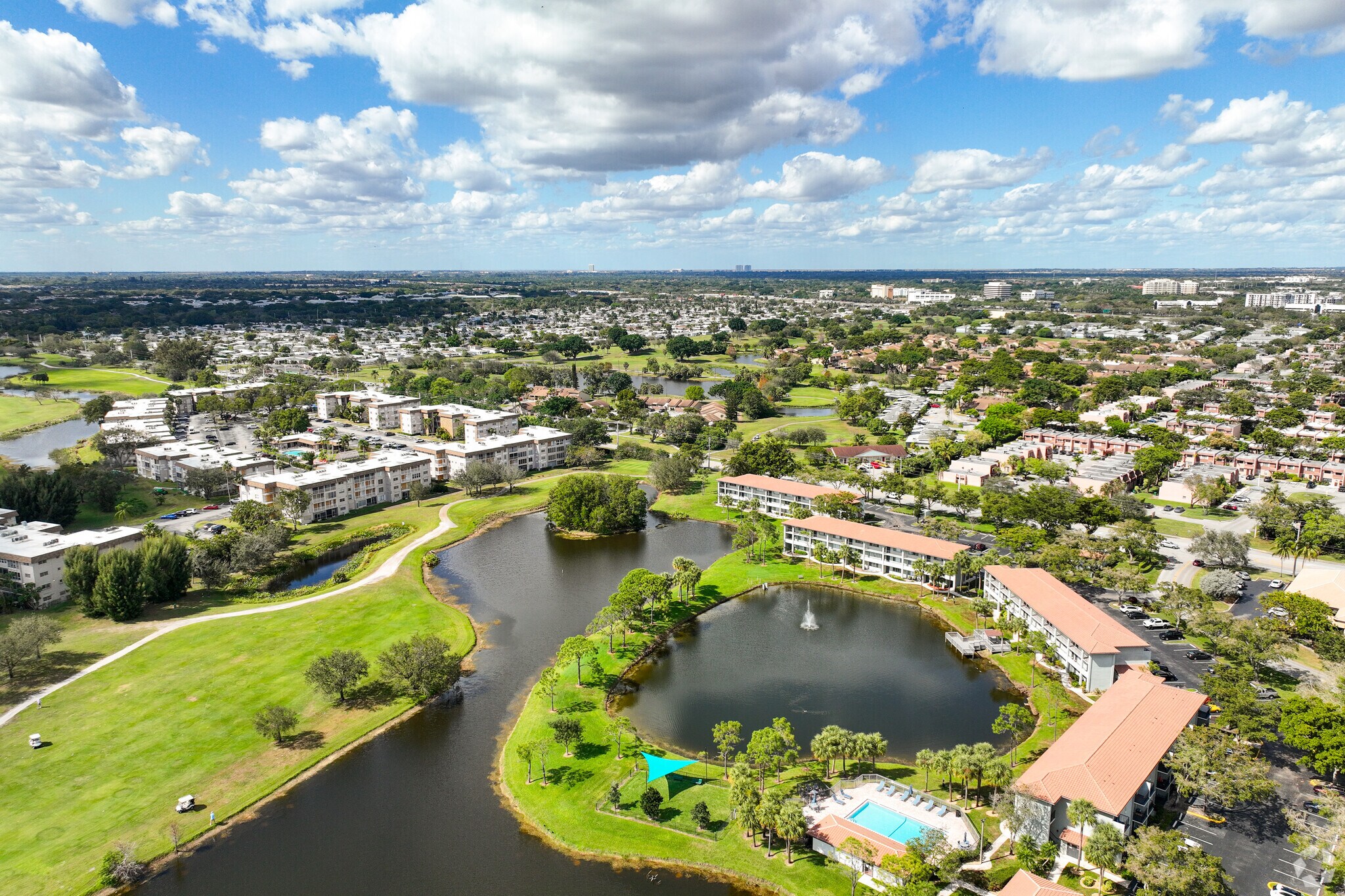 Aerial view of the residential lake side in Arrowhead neighborhood.