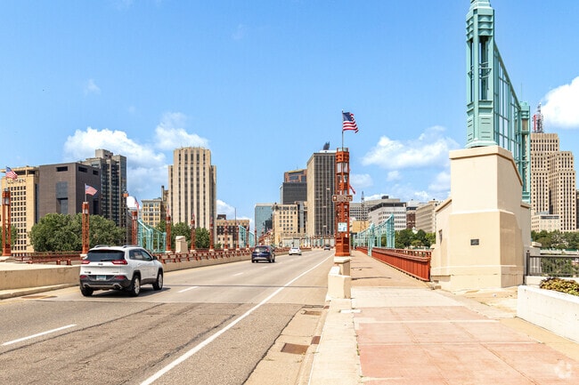 Three bridges connect the west side nieighborhood with Downtown St. Paul.