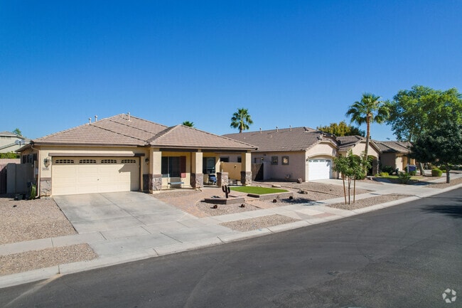 Mediterranean-style houses line the streets of Power Ranch in Gilbert, Arizona.